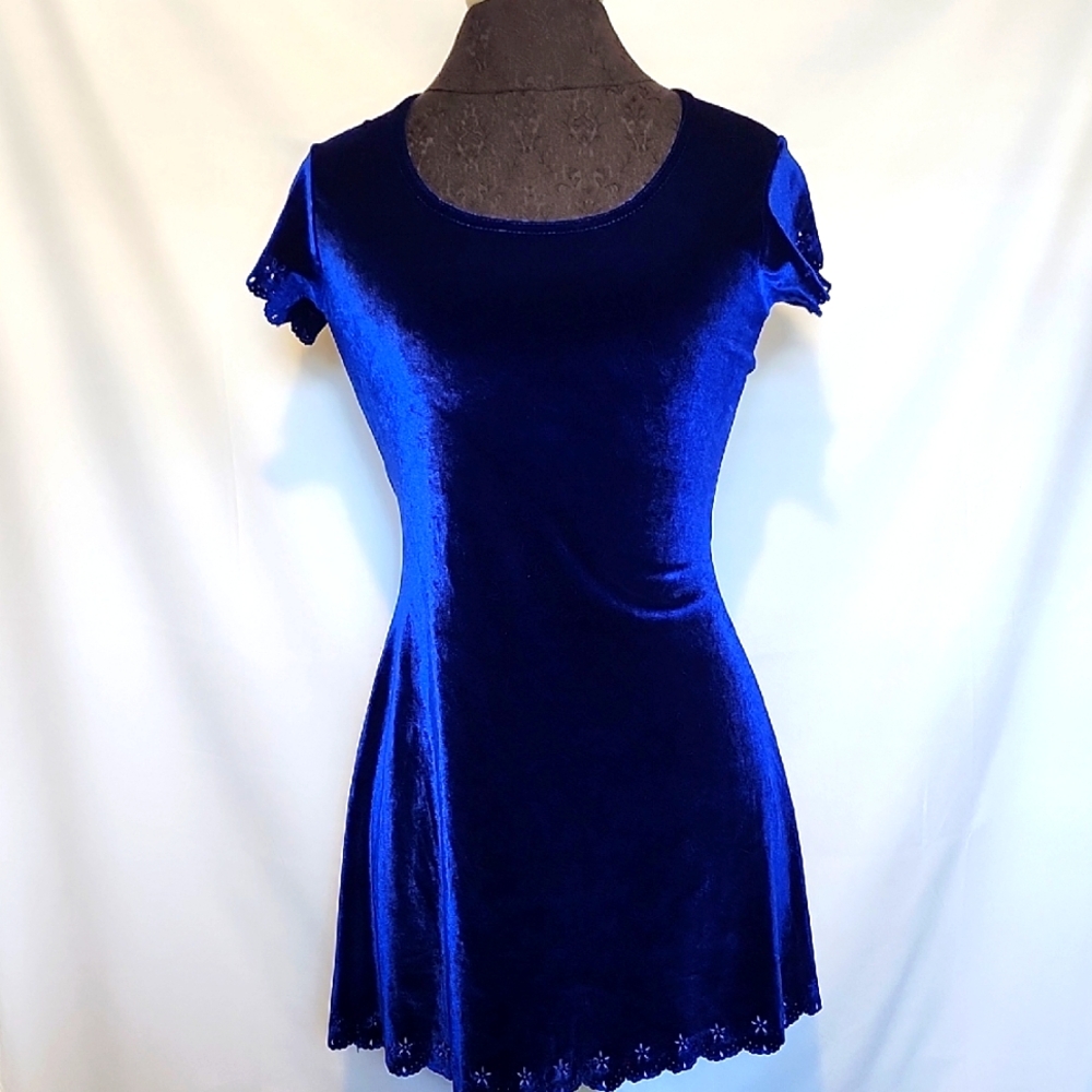 Vintage 90s Blue Velour Minidress